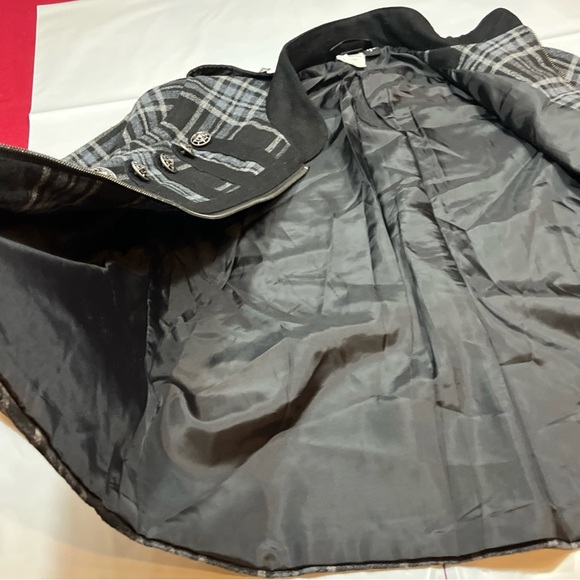 CRUEL black PLAID military Jacket zip Coat Gray Wool Blend Steampunk Goth Small - Picture 13 of 16